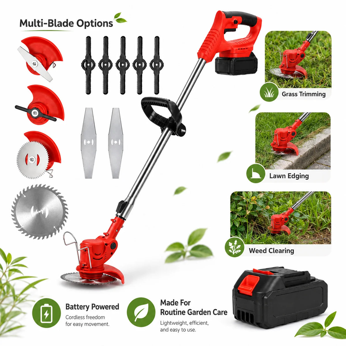 Grass Trimmer Cordless Battery Powered Lightweight