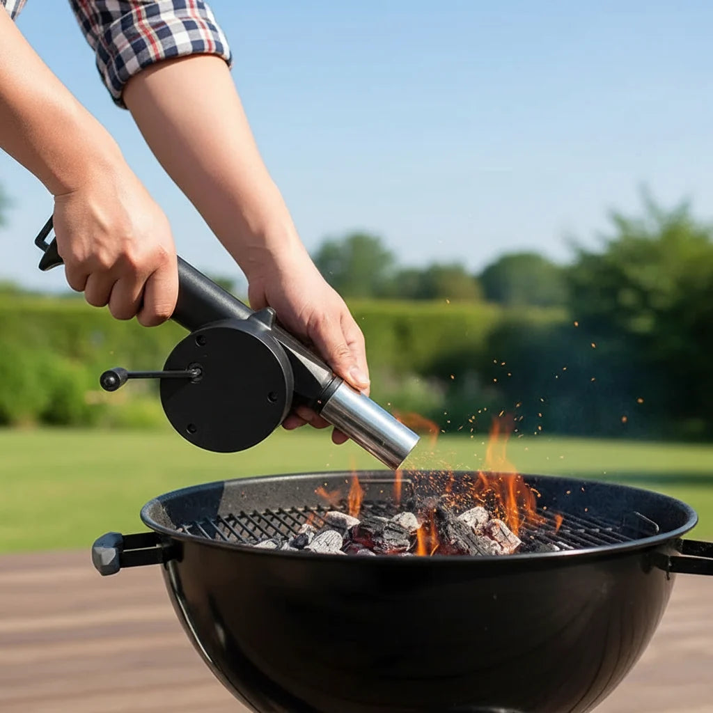 Grill Fan Hand-Operated Lightweight Plastic