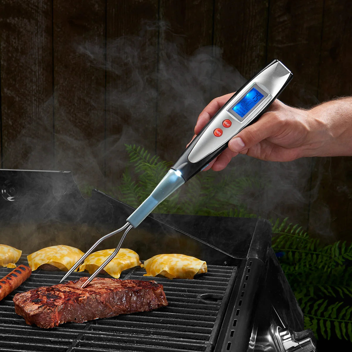 Grill Thermometer Fork Integrated Probe & Angled Digital Display