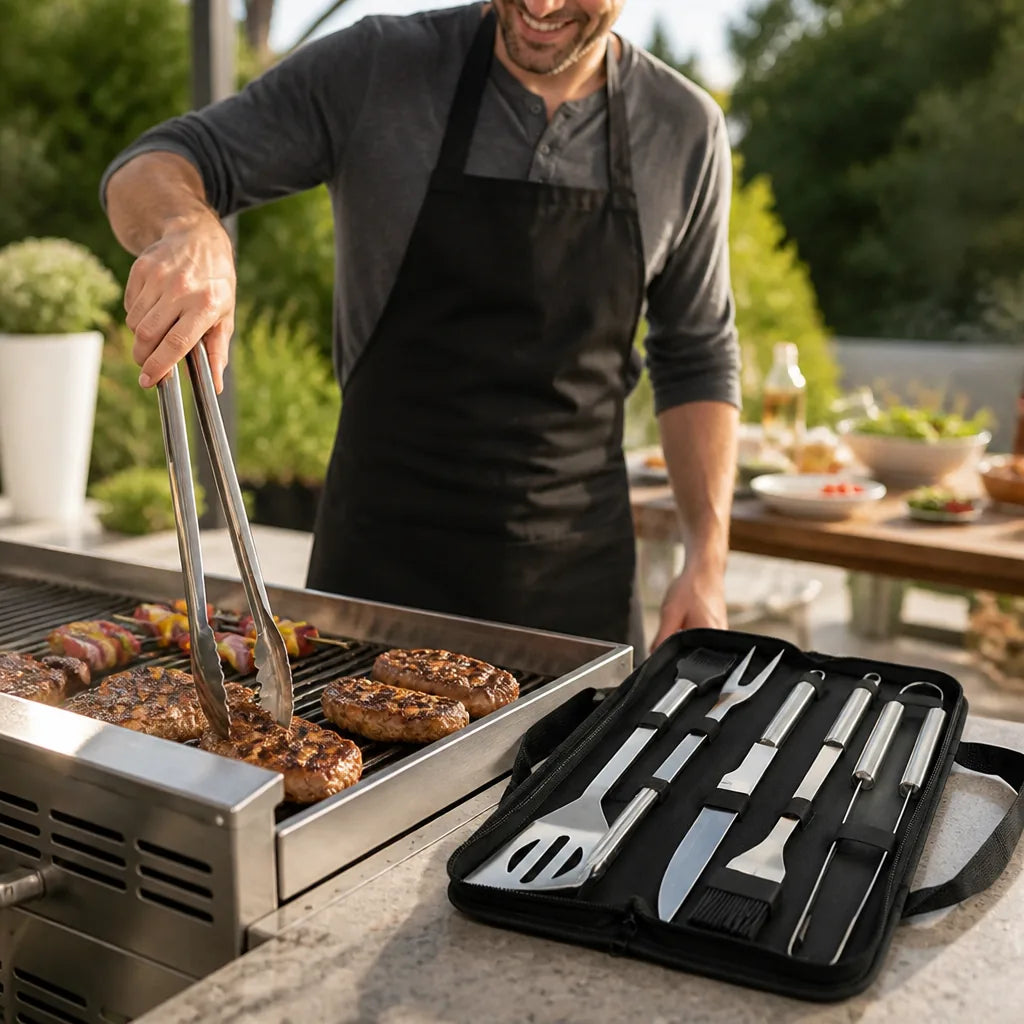 Grill Utensil Set Stainless Steel Non-Slip Handles Carrying Case
