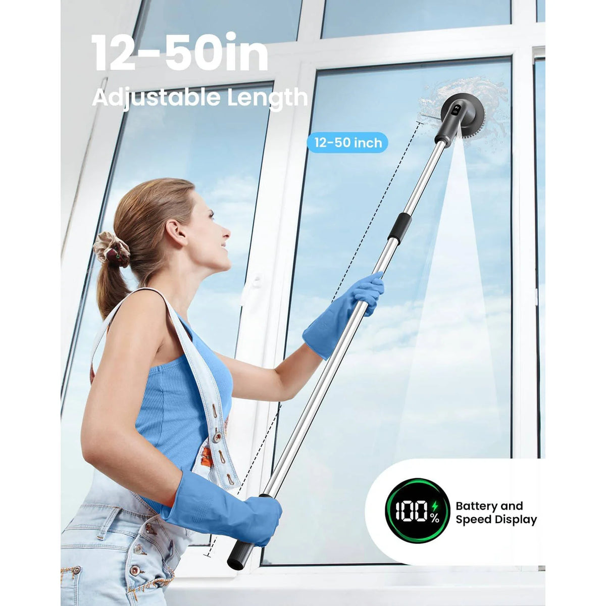Grout Brush Cordless Extendable Handle 90-Min Runtime