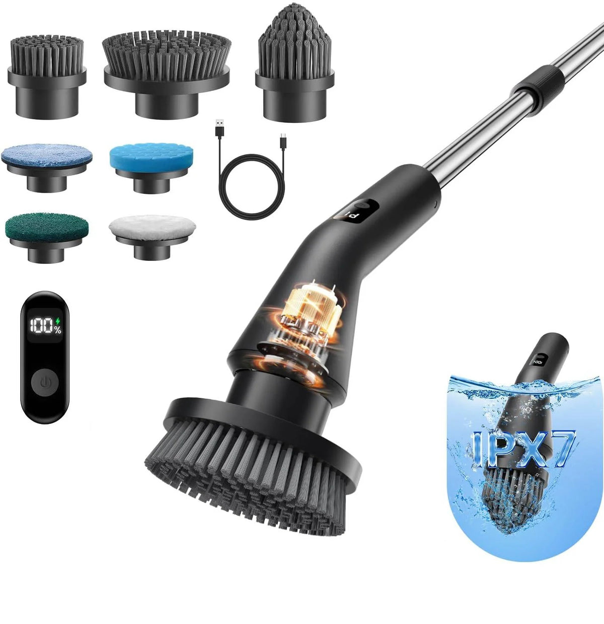 Grout Brush Cordless Extendable Handle 90-Min Runtime