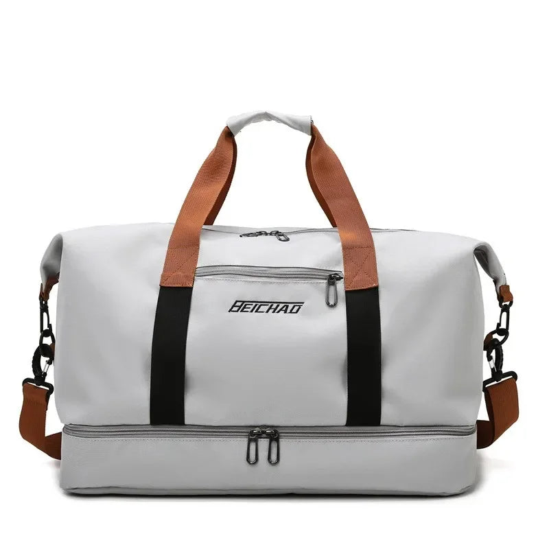 Gym Duffel Bag Water-Repellent Leather Wet-Dry & Shoe Compartment