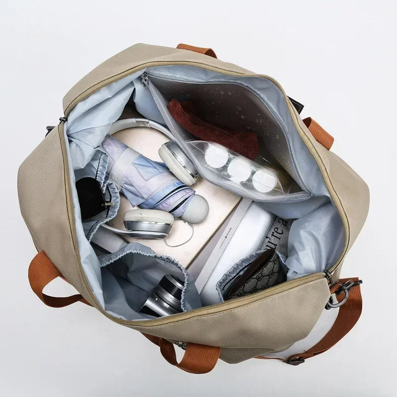 Gym Duffel Bag Water-Repellent Leather Wet-Dry & Shoe Compartment