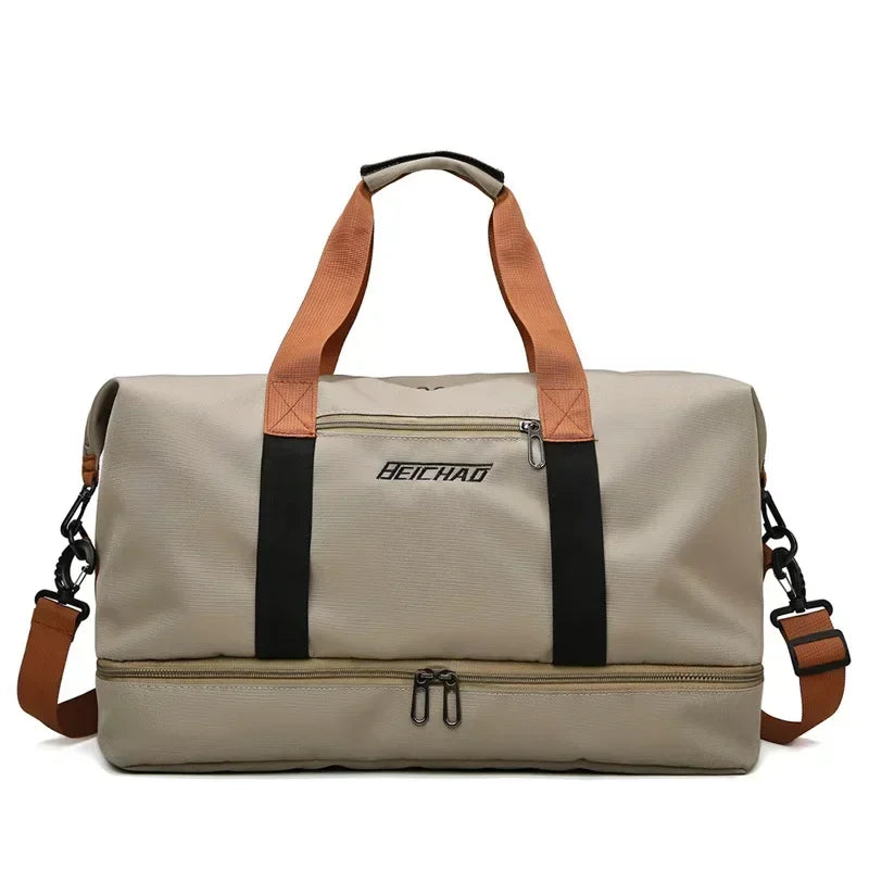 Gym Duffel Bag Water-Repellent Leather Wet-Dry & Shoe Compartment