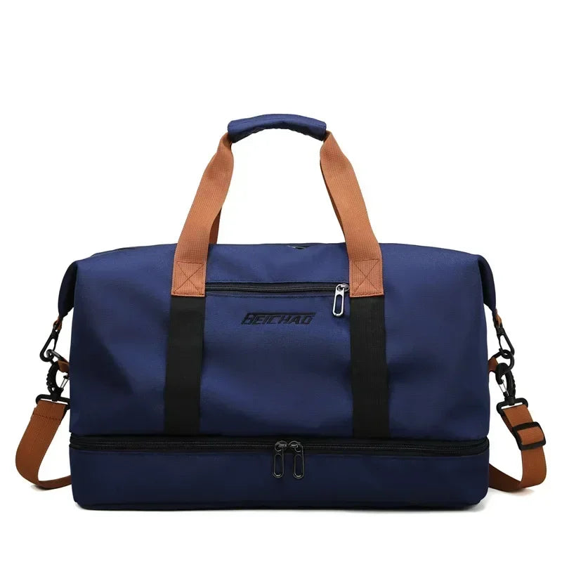 Gym Duffel Bag Water-Repellent Leather Wet-Dry & Shoe Compartment