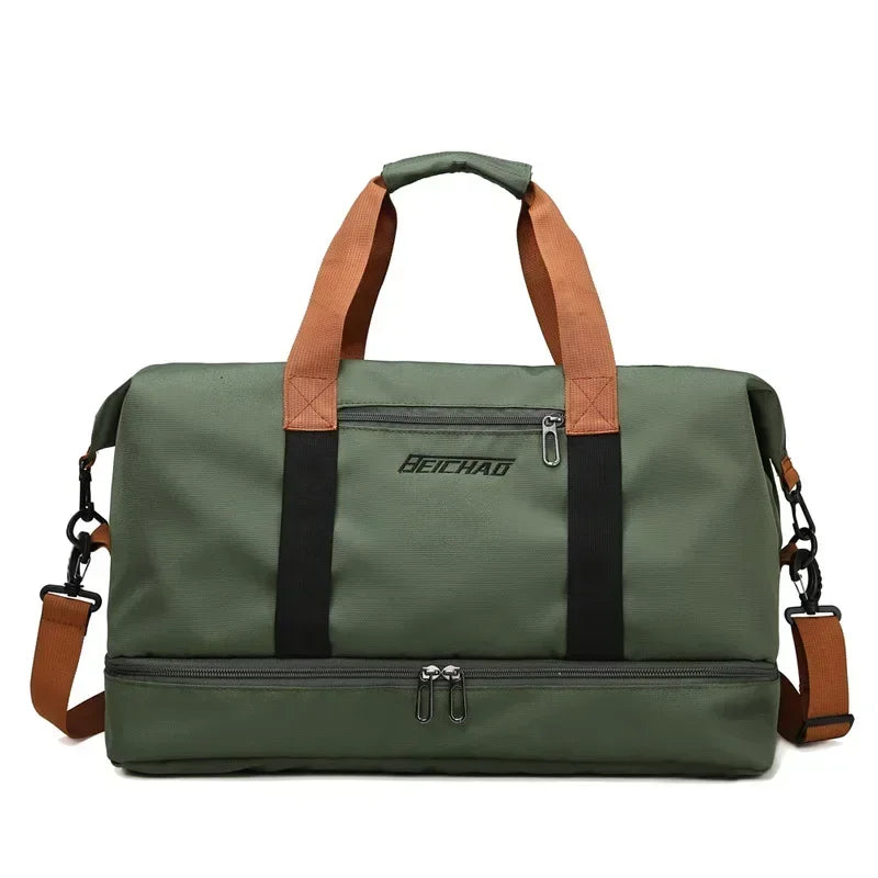 Gym Duffel Bag Water-Repellent Leather Wet-Dry & Shoe Compartment