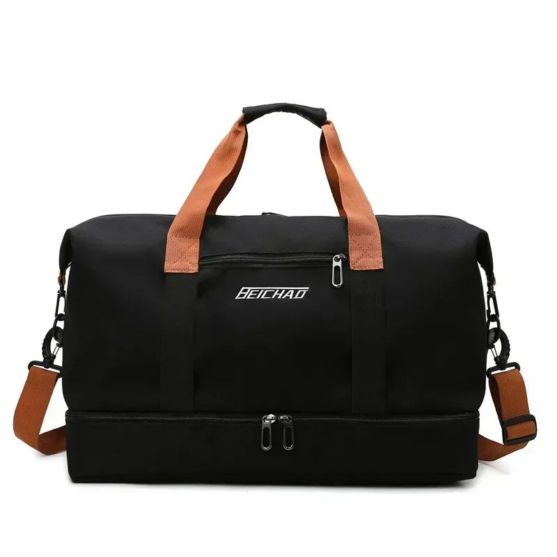 Gym Duffel Bag Water-Repellent Leather Wet-Dry & Shoe Compartment