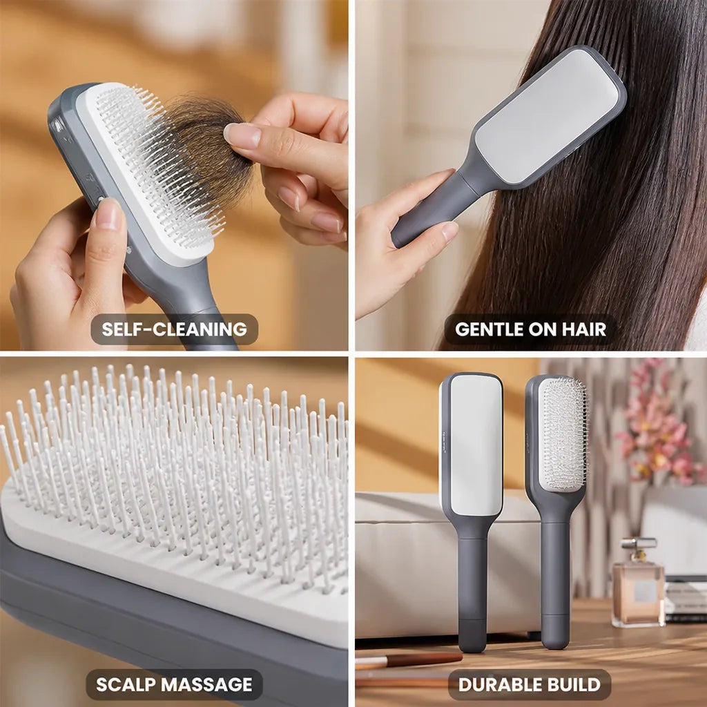 Hair Brush Self-Cleaning Soft Bristles & Scalp Massage