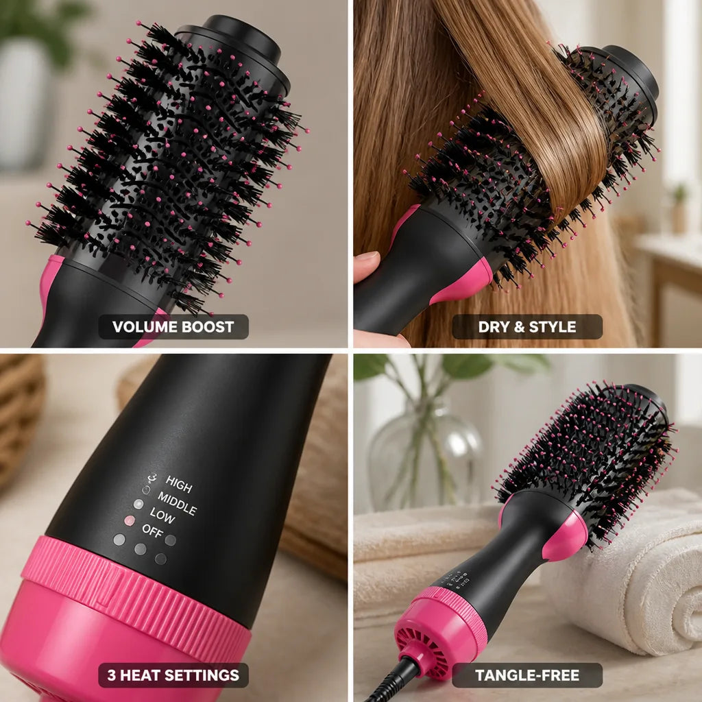 Hair Dryer Brush 3-in-1 Volumizer Ceramic & Ionic