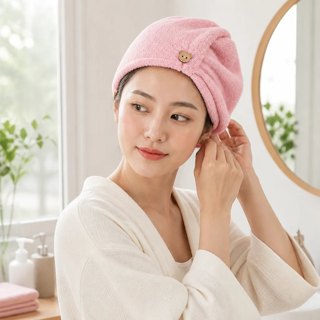 Hair Drying Towel Super-Absorbent Microfiber Button Closure