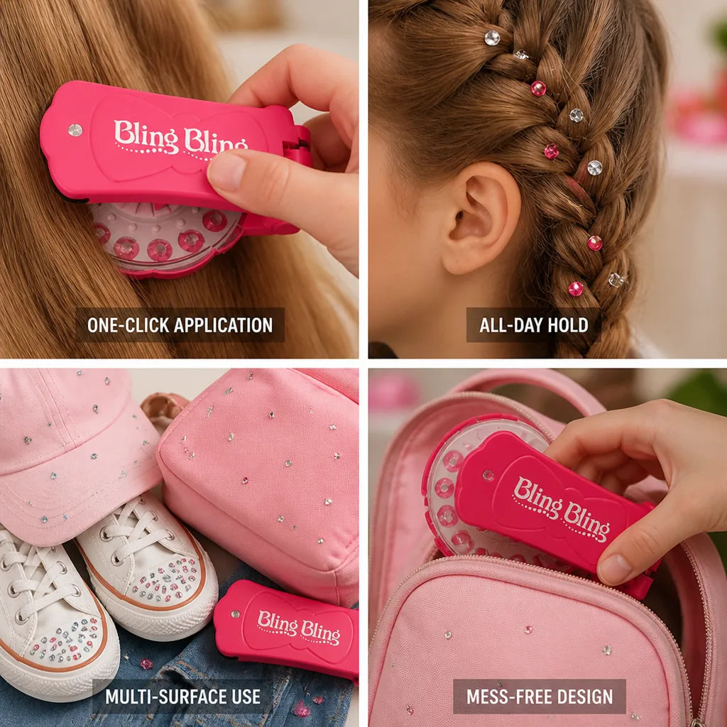 Hair Gem Decorator One-Click Applicator 180 Pink Gems