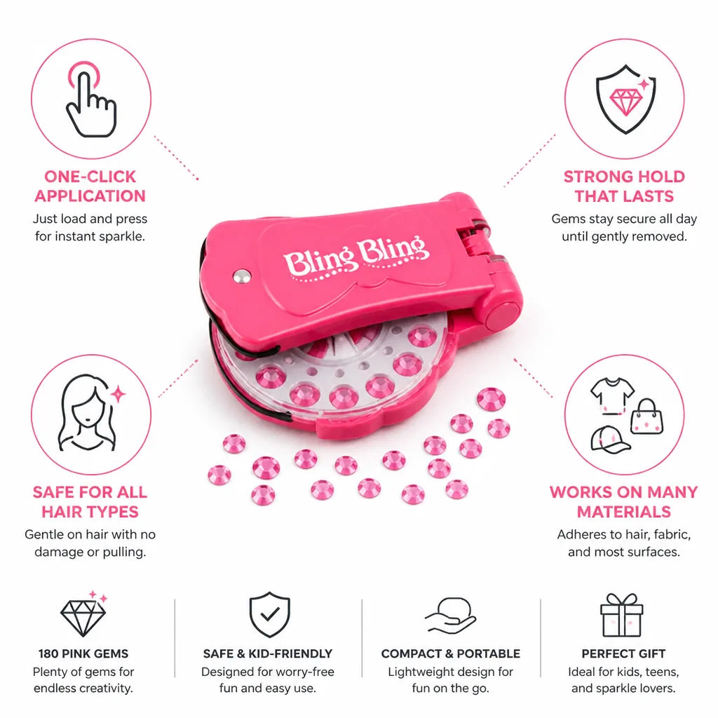 Hair Gem Decorator One-Click Applicator 180 Pink Gems