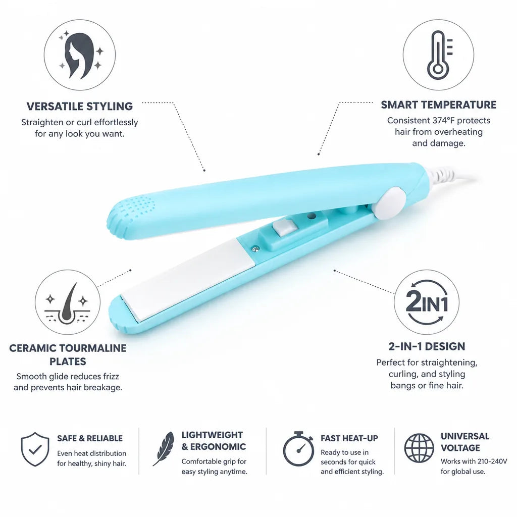 Hair Straightener & Curler Ceramic Tourmaline Plates Smart Temp