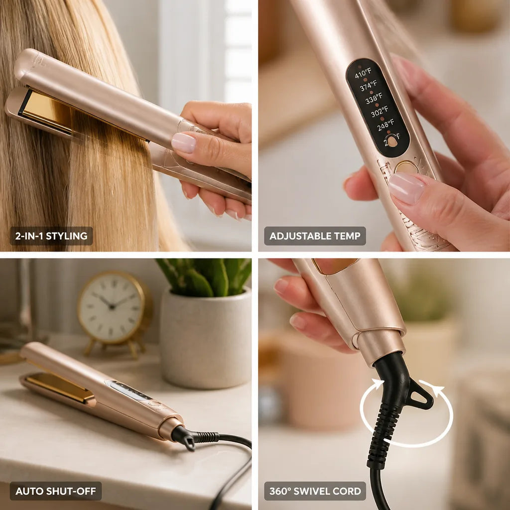 Hair Straightener & Curler Tourmaline Ceramic Adjustable Temp
