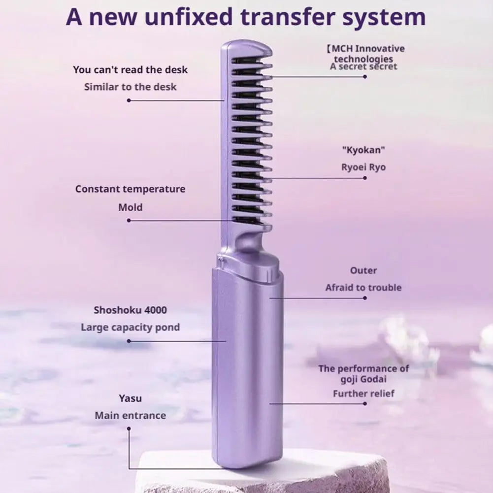 Hair Straightening Comb Ceramic Heated Cordless Rechargeable
