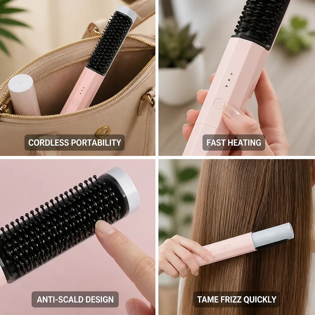 Hair Straightening Comb Cordless USB Rechargeable 30s Rapid Heating