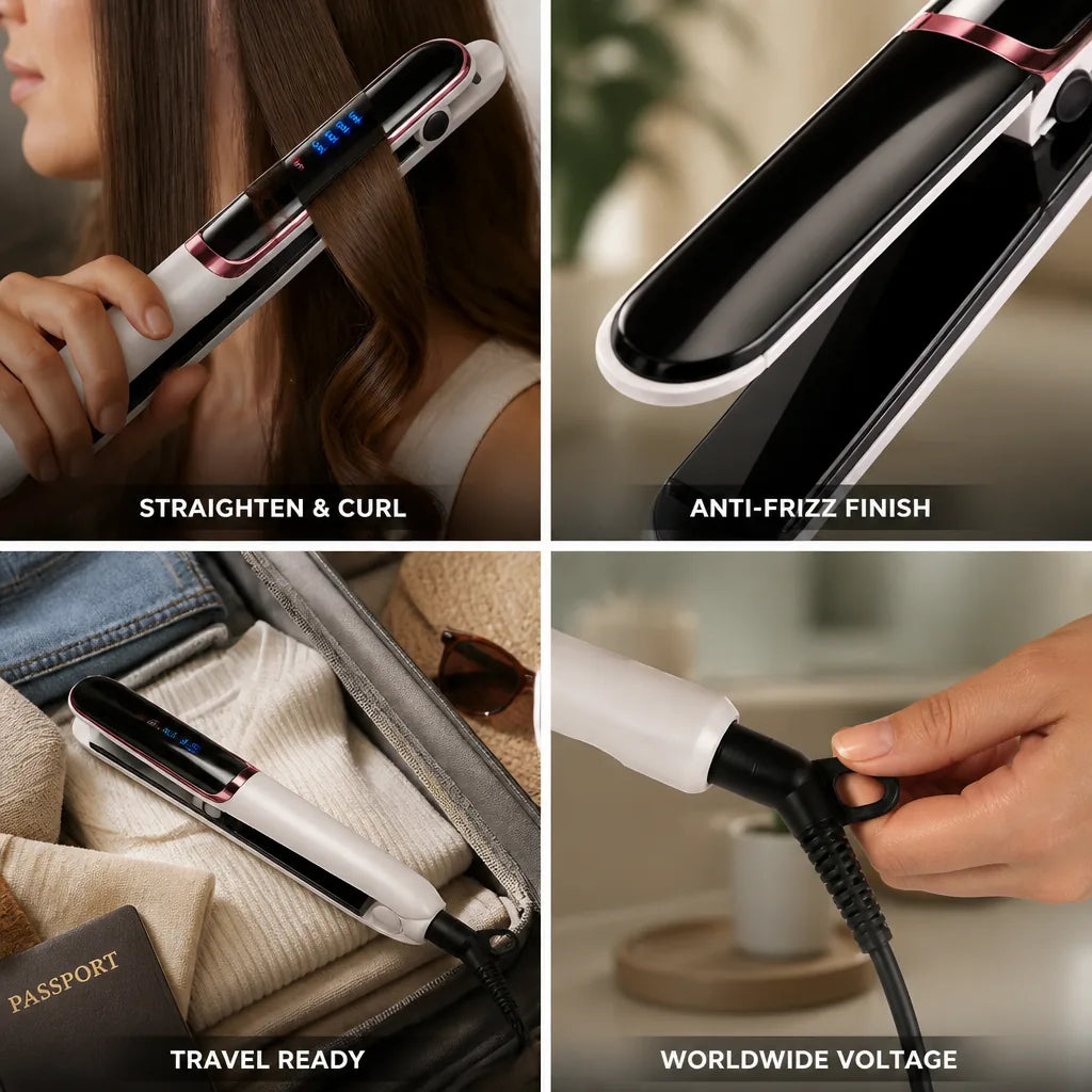 Hair Styler 2-In-1 Straighten & Curl Anti-Frizz Worldwide Voltage