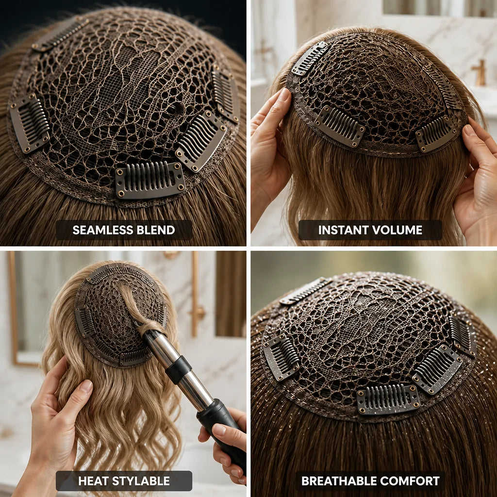 Hair Topper Clip Seamless Scalp Mesh Instant Volume