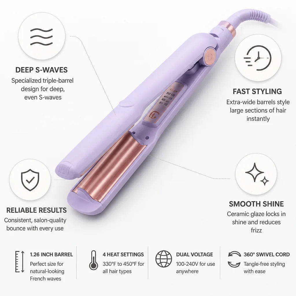 Hair Waver Triple-Barrel 1.26 Inch French Waves