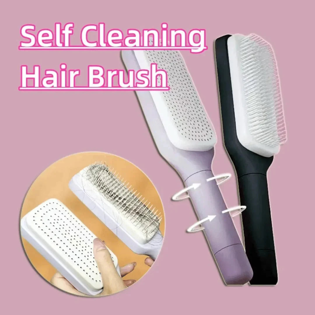 Hairbrush One-Click Self-Cleaning Rounded Scalp-Massage Bristles