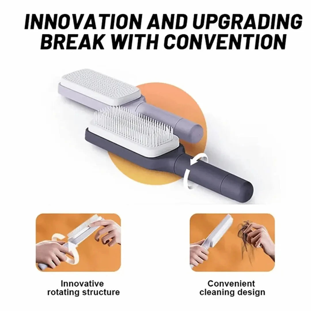 Hairbrush One-Click Self-Cleaning Rounded Scalp-Massage Bristles