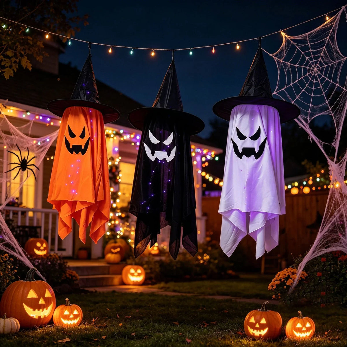Halloween Decoration Figure Glowing Eyes Witch Hat Weatherproof