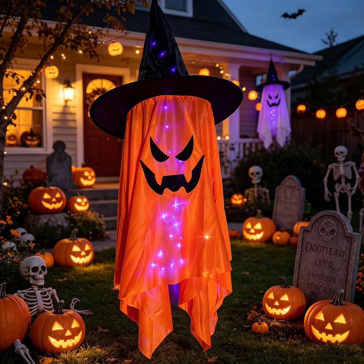 Halloween Decoration Figure Glowing Eyes Witch Hat Weatherproof