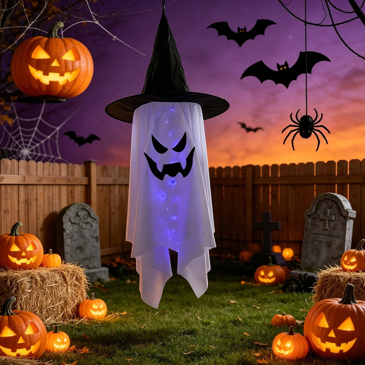 Halloween Decoration Figure Glowing Eyes Witch Hat Weatherproof