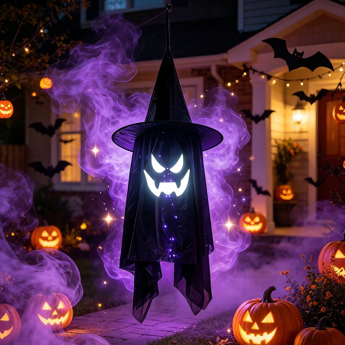 Halloween Decoration Figure Glowing Eyes Witch Hat Weatherproof