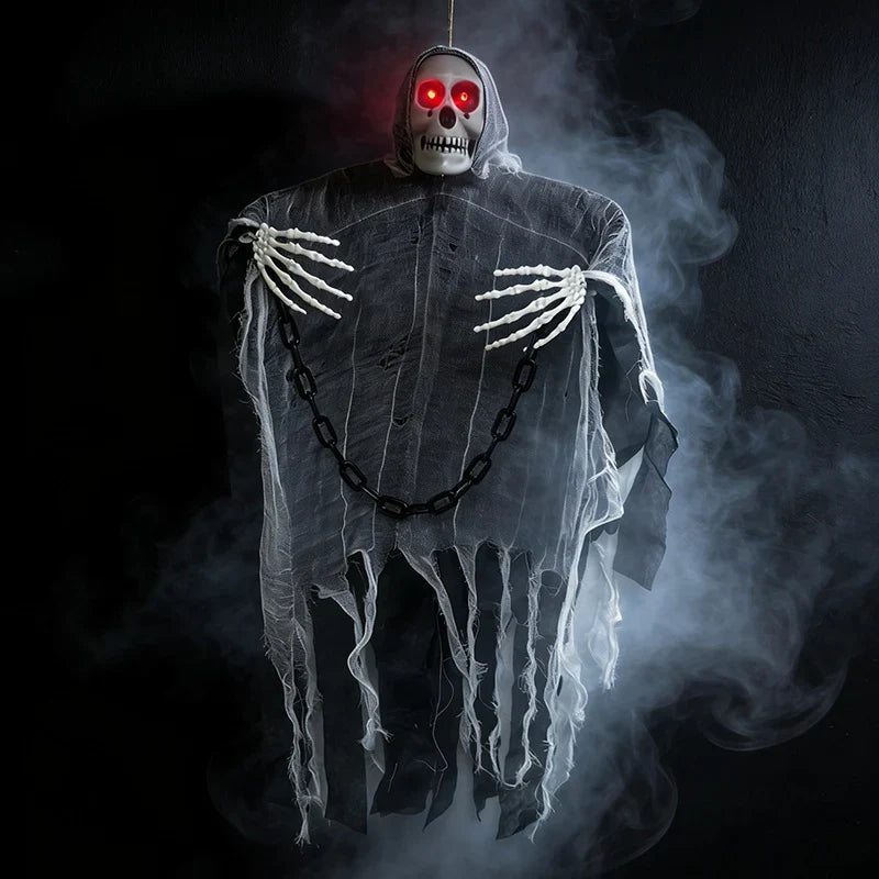 Halloween Figure Hooded Skeleton Red LED Eyes