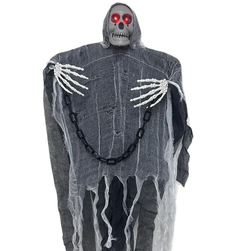 Halloween Figure Hooded Skeleton Red LED Eyes