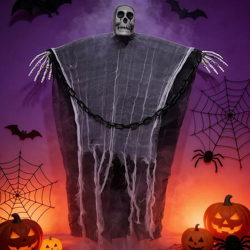 Halloween Figure Hooded Skeleton Red LED Eyes