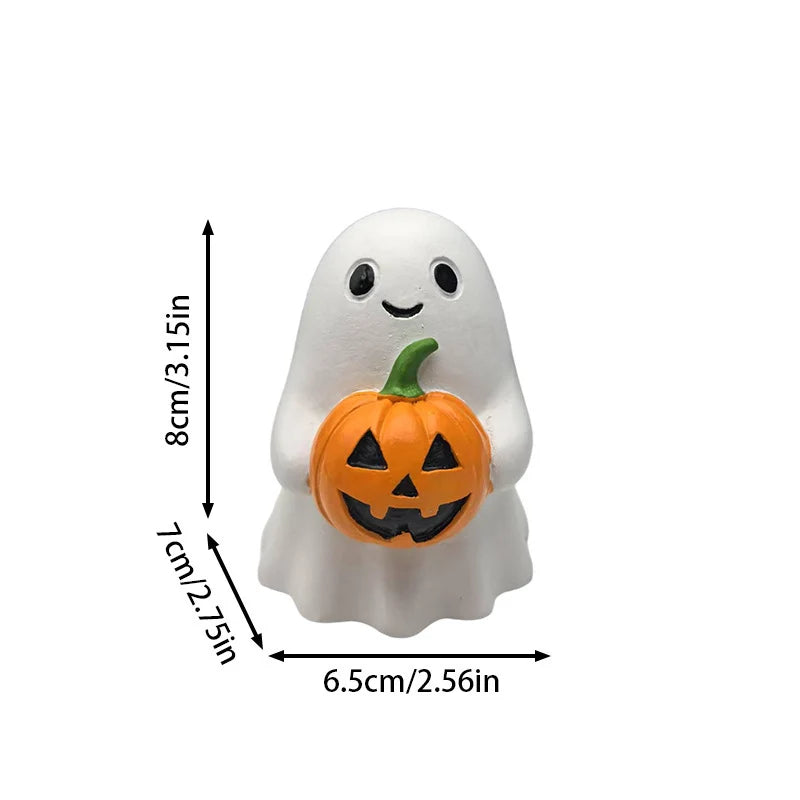 Halloween Figurine Ghost Holding Pumpkin Weather-Resistant Indoor & Outdoor