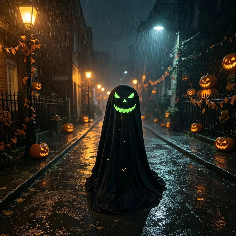 Halloween Ghost Decoration Glowing Eyes & Smile Weather-Resistant