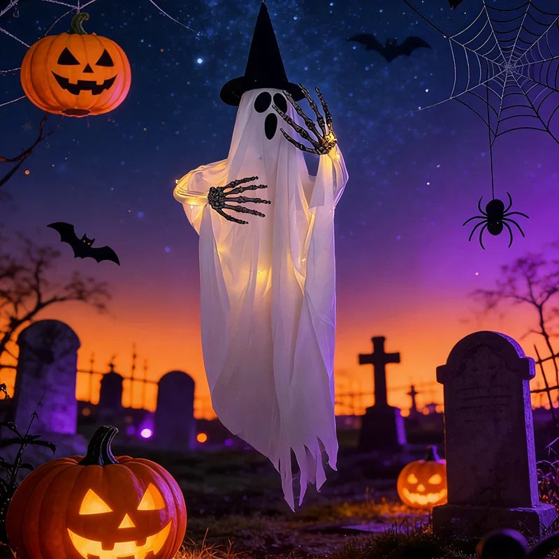 Halloween Ghost Decoration LED-Lit Hangable Draped Fabric