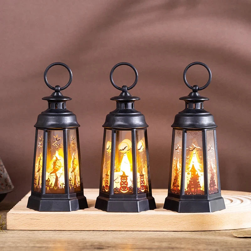 Halloween Lantern Skull Pumpkin & Witch Designs Weather-Resistant Handle