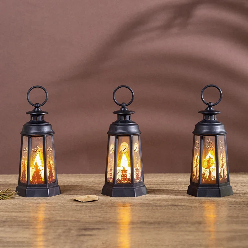 Halloween Lantern Skull Pumpkin & Witch Designs Weather-Resistant Handle