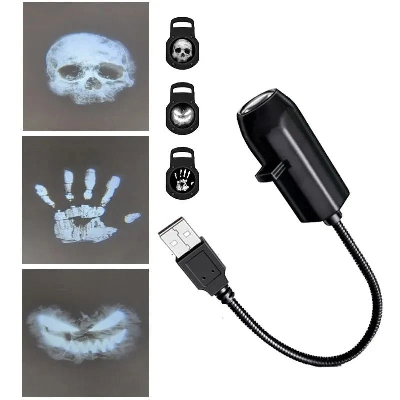 Halloween Projector Light 360-Degree Rotating USB-Powered Skull & Ghost Patterns