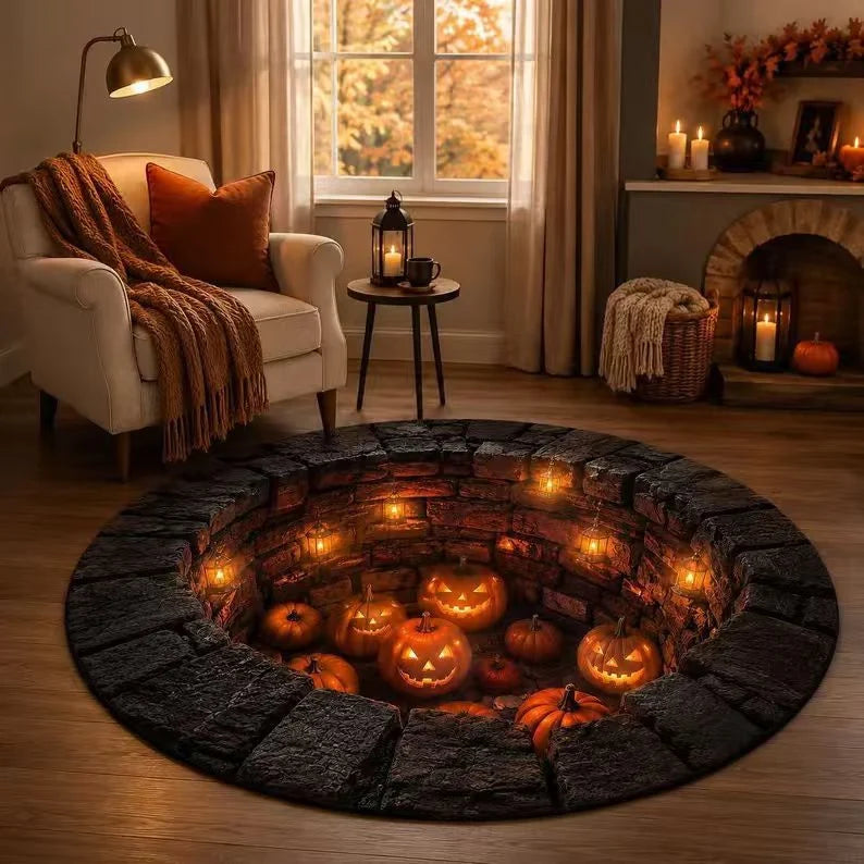 Halloween Rug 3D Pumpkin Design Spot-Cleaning Care
