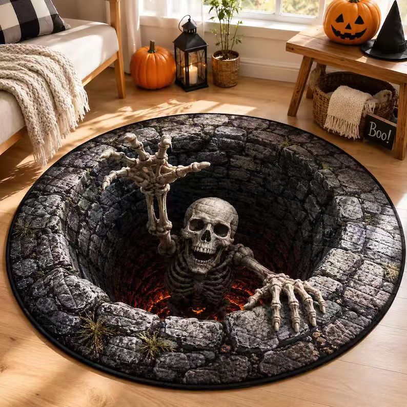 Halloween Rug 3D Pumpkin Design Spot-Cleaning Care