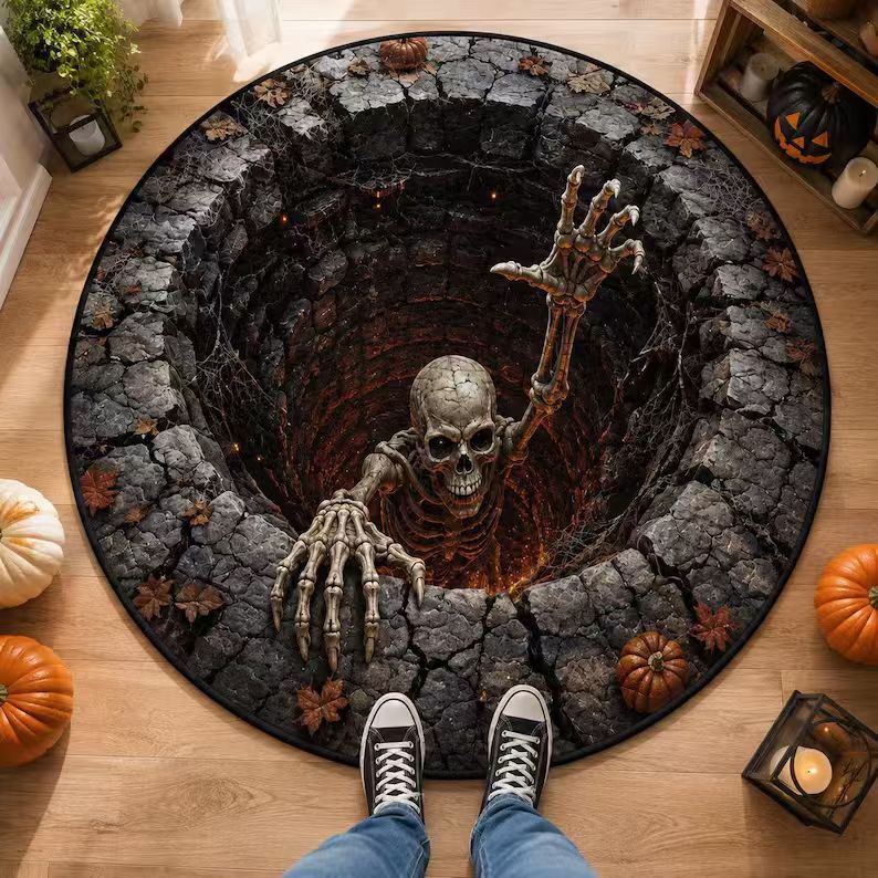 Halloween Rug 3D Pumpkin Design Spot-Cleaning Care