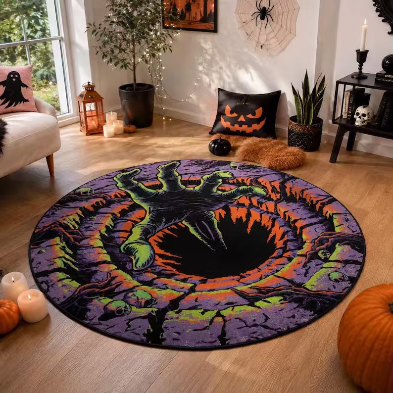 Halloween Rug 3D Pumpkin Design Spot-Cleaning Care