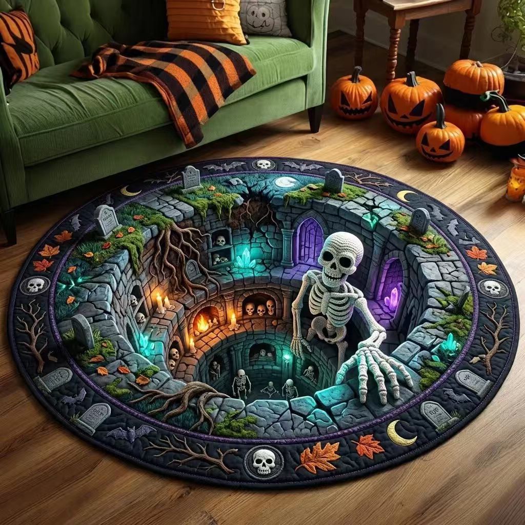Halloween Rug 3D Pumpkin Design Spot-Cleaning Care