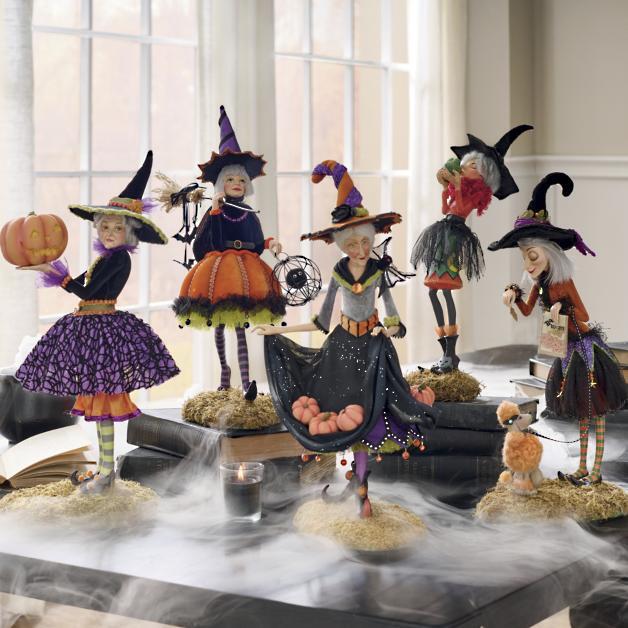 Halloween Witch Figurine Handmade Resin Multicolored Intricate Details