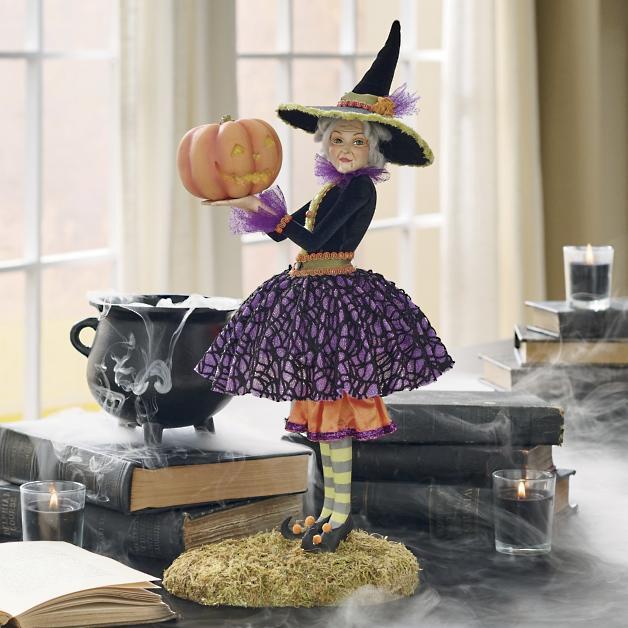 Halloween Witch Figurine Handmade Resin Multicolored Intricate Details