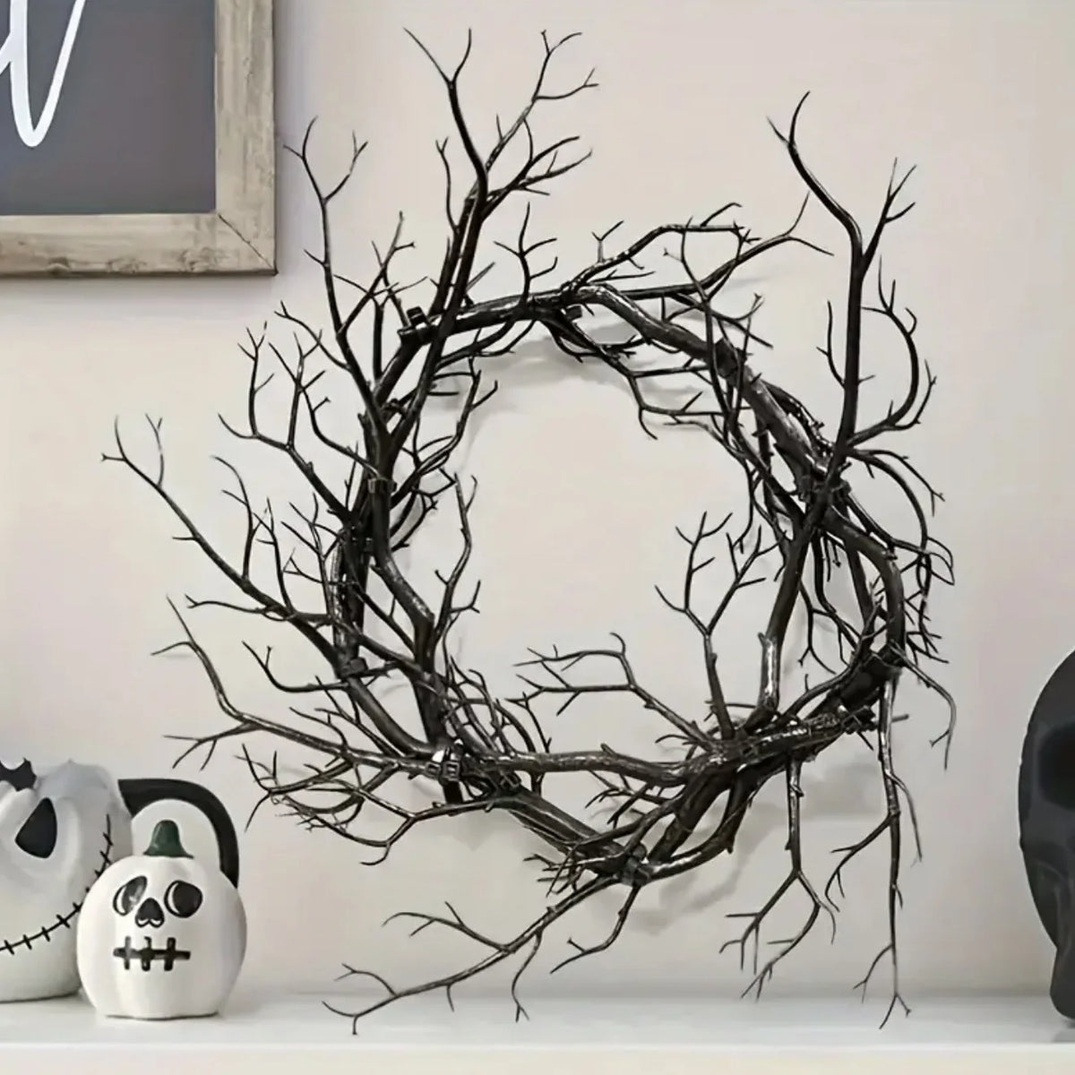 Halloween Wreath Artificial Twig Rustic Style