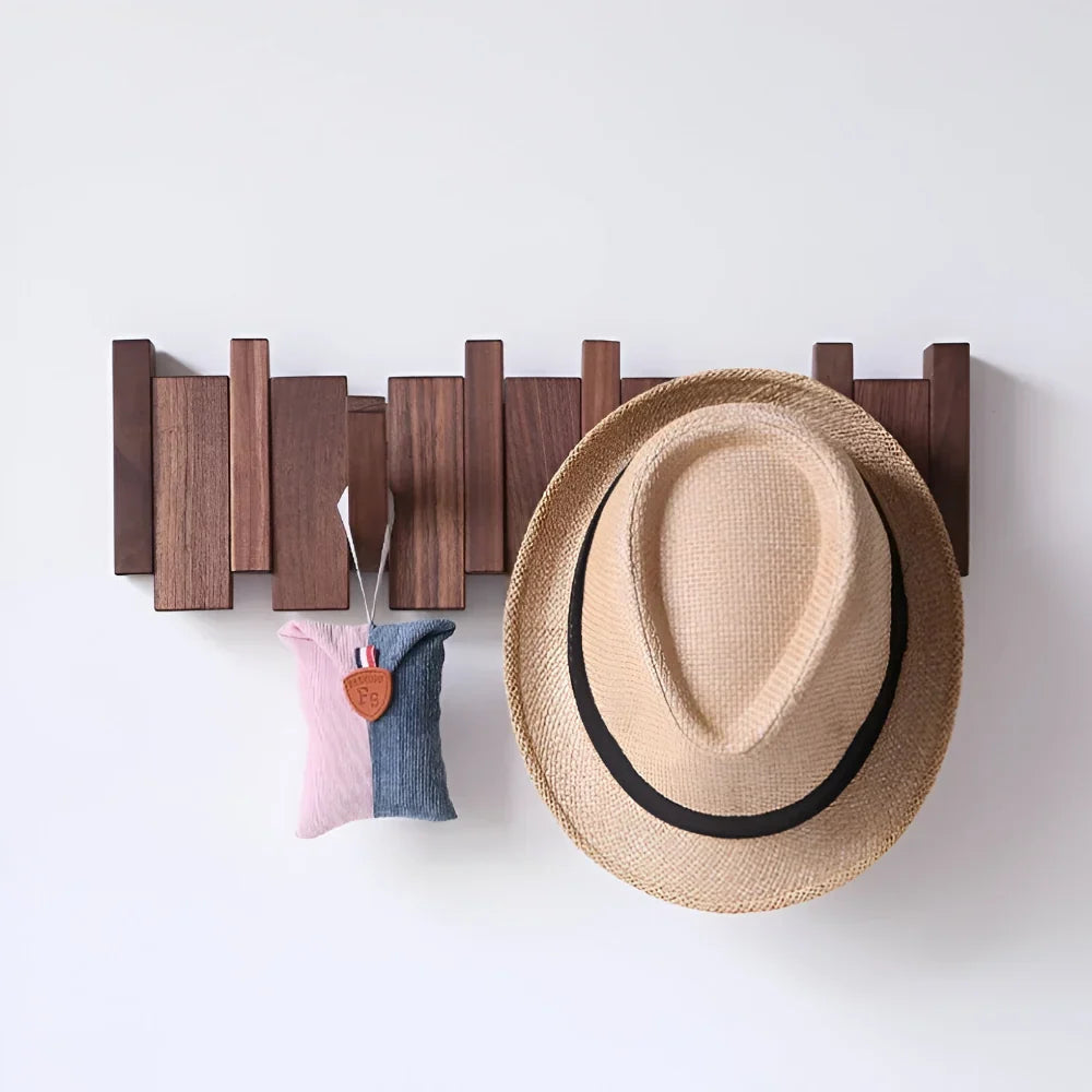 Hallway Coat Rack Walnut & Beech Fold-Flat Hooks