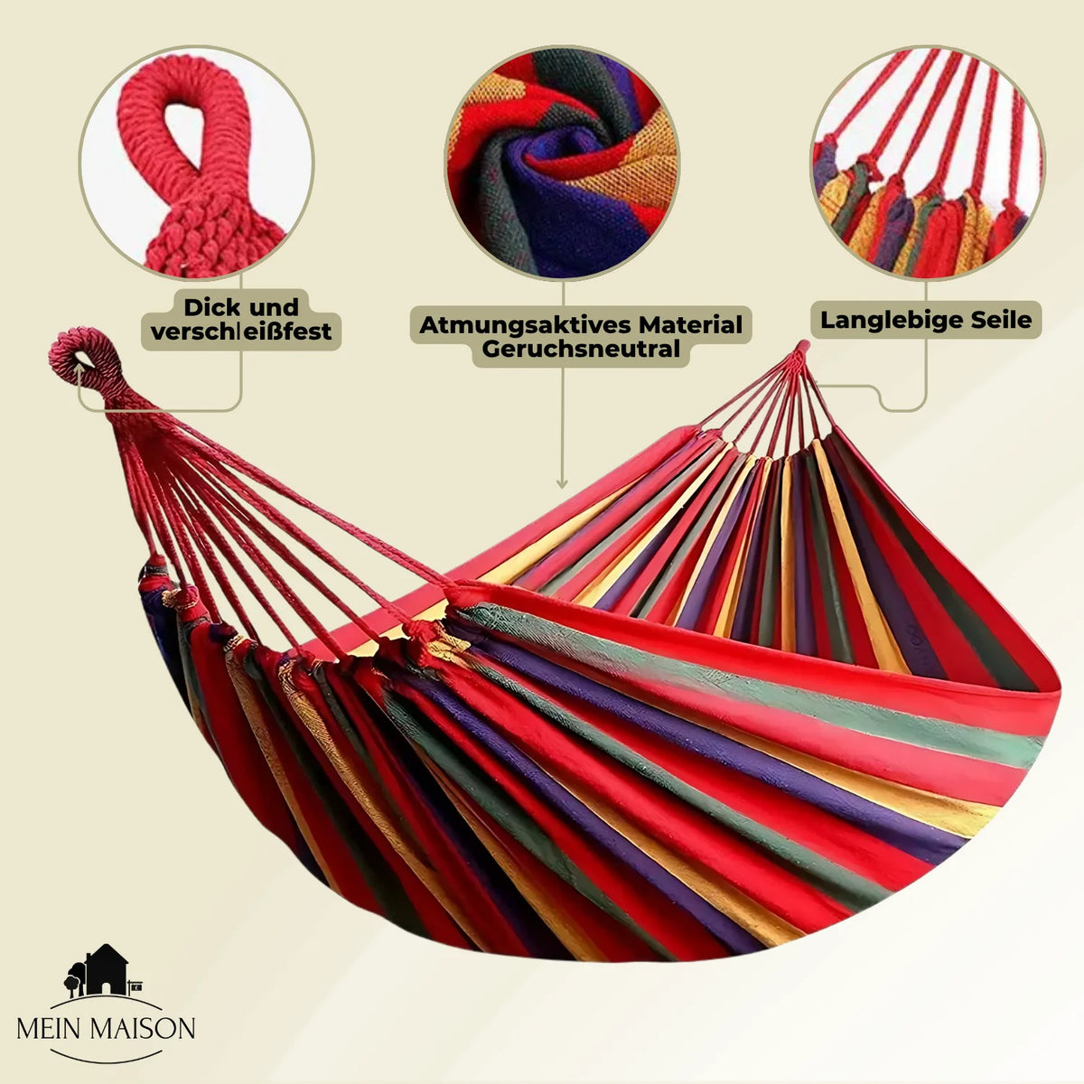 Hammock Cotton Canvas Non-Slip 441 lb Capacity
