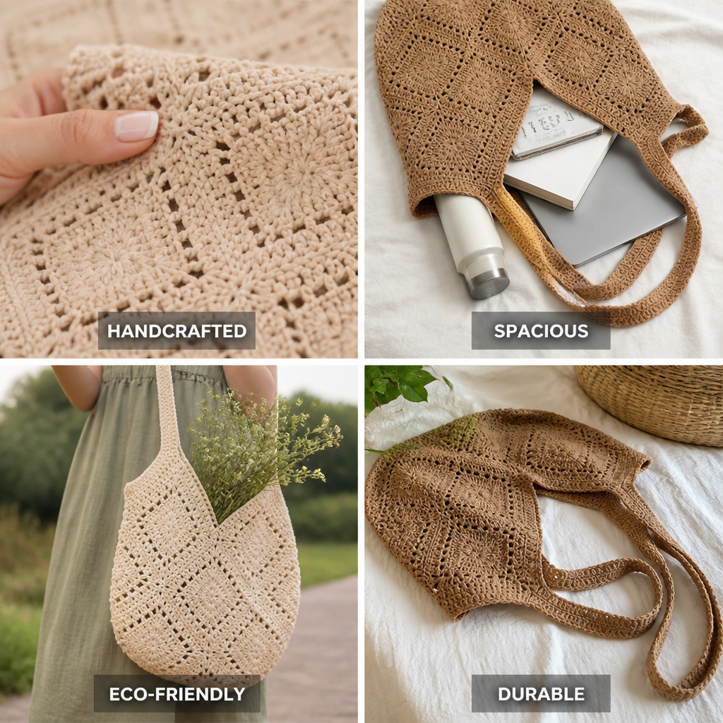 Hand-Crocheted Cotton Eco-Friendly Tote Bag